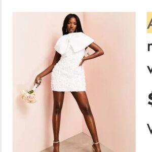 ASOS LUXE Wedding 3D floral mini dress with oversized bows in white